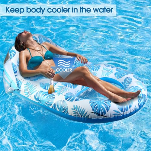 Blue Pool Lounge Float with Canopy - Extra Large Adult Inflatable Float with Cup Holder & Backrest
