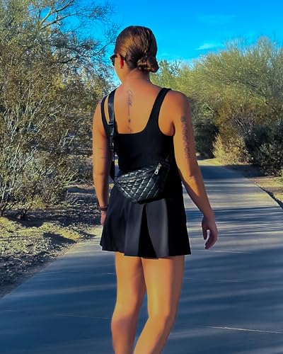 Women’s Tennis Skirt High Waisted Athletic Golf Skorts with Pockets - Black, Medium