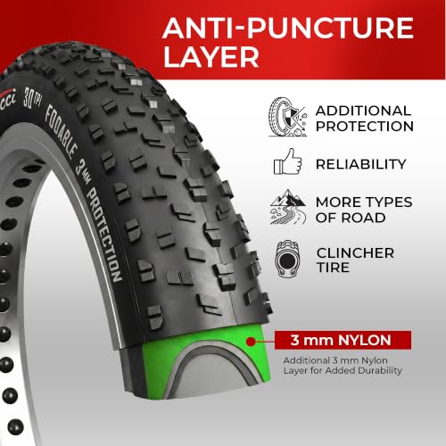Fincci 26x4.0 Fat Mountain Bike Tires - Foldable, Puncture Resistant, All-Terrain