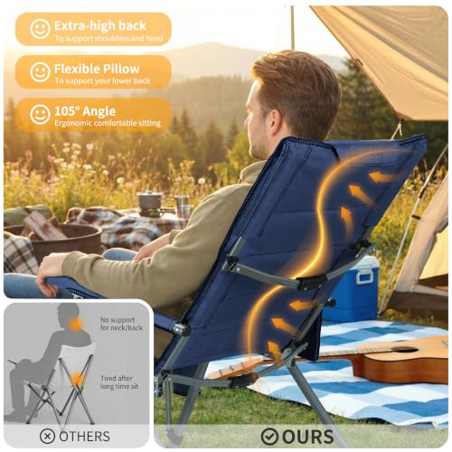 Heavy Duty Folding Camping Chair with Adjustable Feet - Blue, 400Lb Capacity