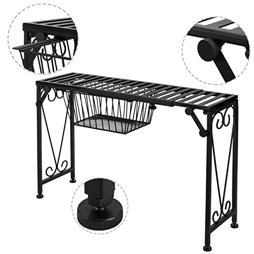 MyGift Black Expandable Over Sink Shelf with Pull-Out Mesh Drawer - Adjustable Kitchen Organizer