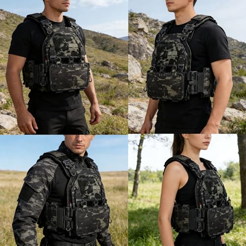 YAKEDA Black One Size Tactical Vest for Men - Lightweight 1000D Nylon Modular Vest