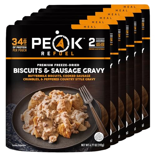 Freeze-Dried Breakfast Meal - Biscuits and Sausage Gravy 6-Pack - High Protein, Easy Prep