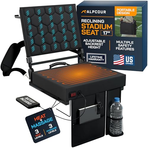 Alpcour 17-Inch Foldable Heated Stadium Seat with Recline, Pockets & Carry Handle