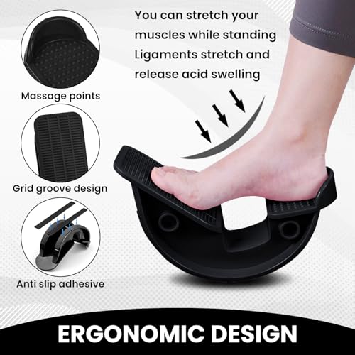 Foot and Calf Stretcher for Plantar Fasciitis Relief Black - Foot Rocker with Yoga Strap