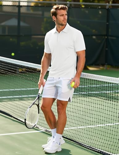 Men's Short Sleeve Polo Shirt - Casual Golf Collared T-Shirt Large White