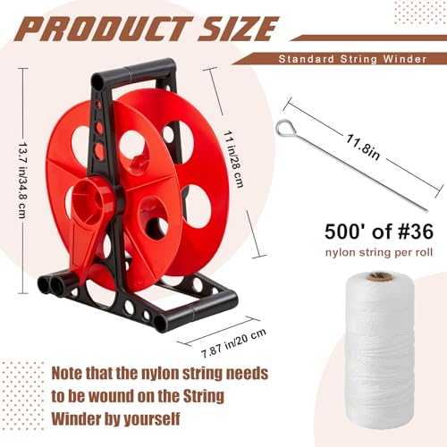 PullCrease Red Deluxe Baseball & Soccer Field Line Winder Kit with 500ft Nylon Line
