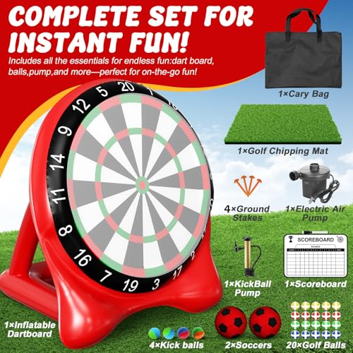 Inflatable Soccer Dart Board for Kids & Adults - Red 6ft Outdoor Lawn Game