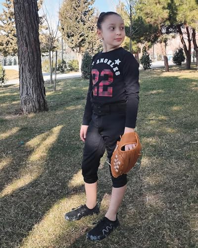 Girls Softball Pants Knickers Style with Pockets - Youth Kids, Regular 12.5-19" Inseam, Black