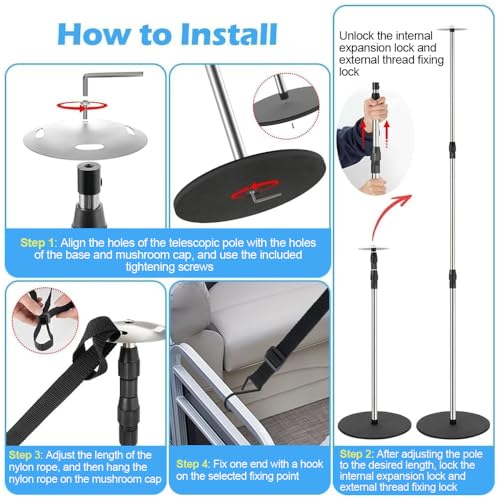 4-Pack Stainless Steel Boat Cover Support Poles Adjustable 30.7-71" with Heavy-Duty Bases
