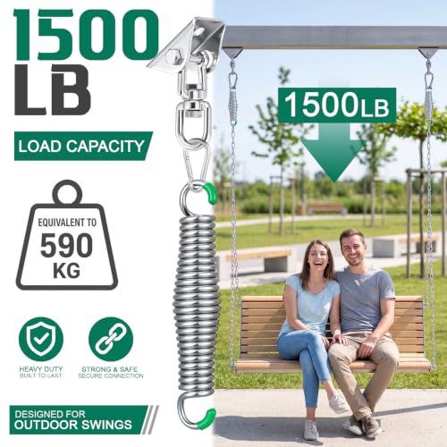 Heavy Duty Porch Swing Hanging Kit with Springs, 8ft Chains & Swivel