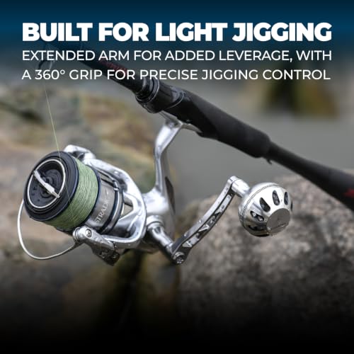 GOMEXUS CNC Silver Black Power Handle for Shimano Spinning Reels, 70mm Long Crank, Premium Bearings