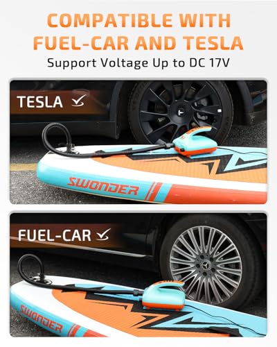 Swonder Digital Electric Air Pump for Paddle Boards, Kayaks & Tents - Cyan/Tangerine