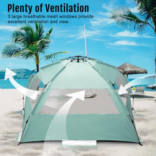 Mint Green Deluxe Pop Up Beach Tent Sun Shade Shelter for 3-4/5-6 People UV Protection