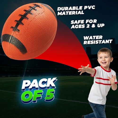 PlayBolt Brown 6-Inch Mini Inflatable Footballs for Kids - Pack of 5