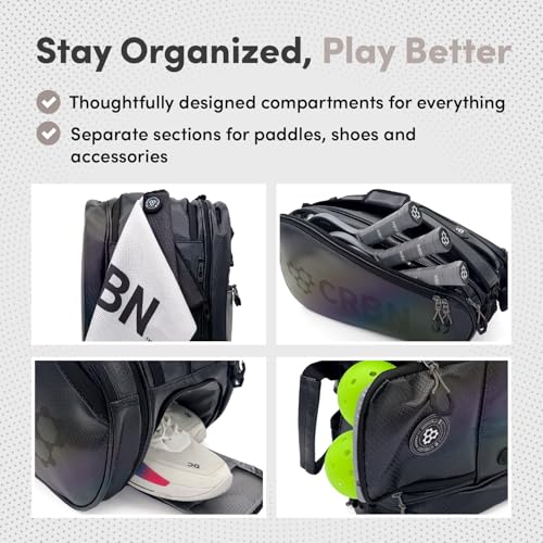 CRBN Pickleball Pearl Pro Team Tour Paddle Bag with Zip-Off Sling & Shoe Compartment