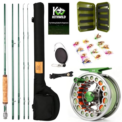 Green Fly Fishing Rod Combo 4-Piece 5/6 Weight with Reel & Accessories