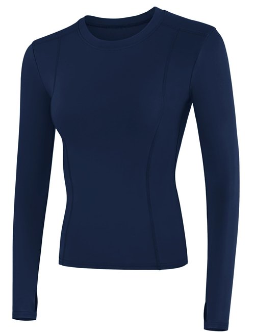 Loovoo Compression Shirts Women Workout Quick Dry GMY Top Long Sleeve Running Tops Sport and Athletic Tee Shirt Navy Blue