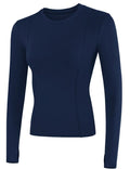 Loovoo Compression Shirts Women Workout Quick Dry GMY Top Long Sleeve Running Tops Sport and Athletic Tee Shirt Navy Blue