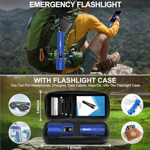 Rechargeable Tactical Flashlight 2000 Lumens High Power LED with Zoom & Power Bank