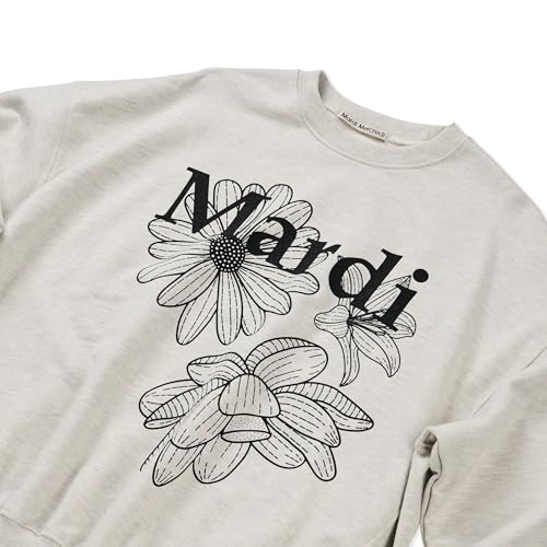 Women's Cotton Sweatshirt with Triple Daisy Floral Graphic - Oatmeal & Black, One Size