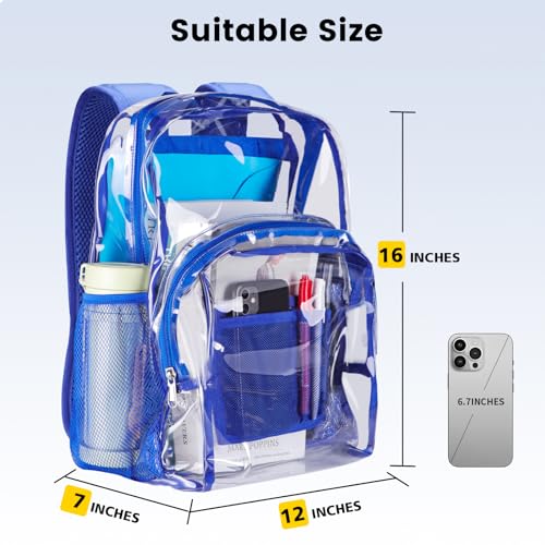 Heavy Duty Clear PVC Backpack for College & Work - Blue, Large Capacity