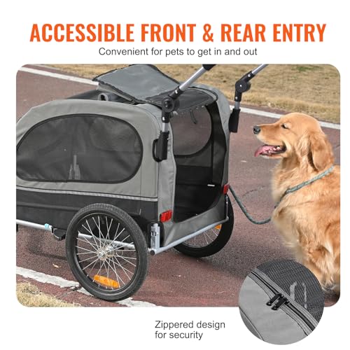 VEVOR 88lbs Dog Bike Trailer & Pet Stroller 22-Inch Wheel, 2-in-1 Bicycle Carrier