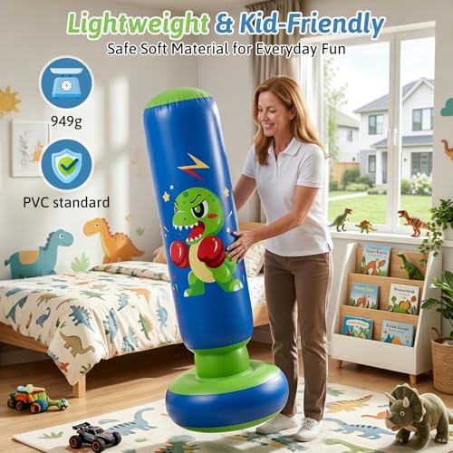 66 Inch Inflatable Dinosaur Punching Bag for Kids Ages 3-8 Indoor Outdoor Play