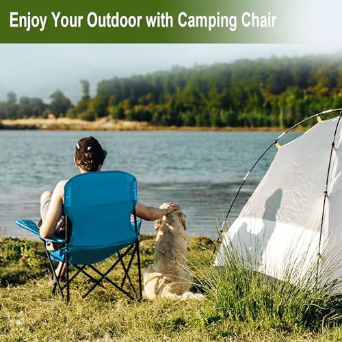 SAILARY Folding Camping Collapsible Chairs Heavy Duty Lawn Chair with Cooler Bag, Storage Pocket, Waterproof Bag Outdoor Arm Chair, Supports 225LBS, Blue