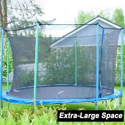 16 FT Round Trampoline Net Replacement with Double Zippers - Weather-Resistant Safety Enclosure, Fits 6 Straight Poles