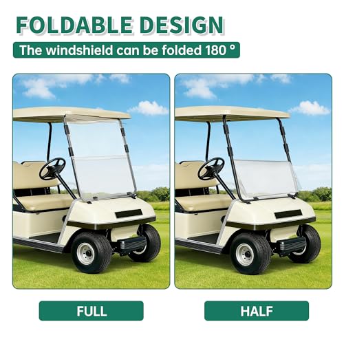 ECOTRIC Clear Fold-Down Windshield for 1982-2000.5 Club Car DS, High Clarity Acrylic