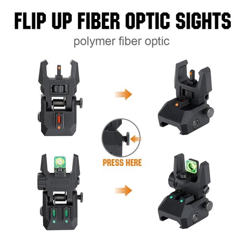 ohhunt Fiber Optic Sights Foldable Flip Up Sights Back up Sight Polymer Fiber A15 (Black 3)