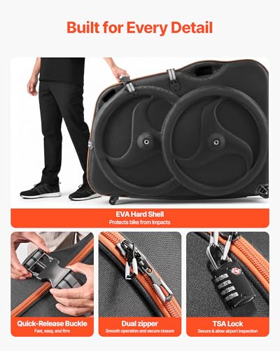 VEVOR 700C Road Bike Travel Bag with TSA Lock & Dual Zippers for Air & Train Transport