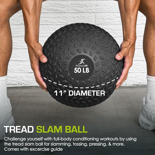 Slam Medicine Balls with Tread Grip - 50 lb Dead Weight for Strength & Cardio