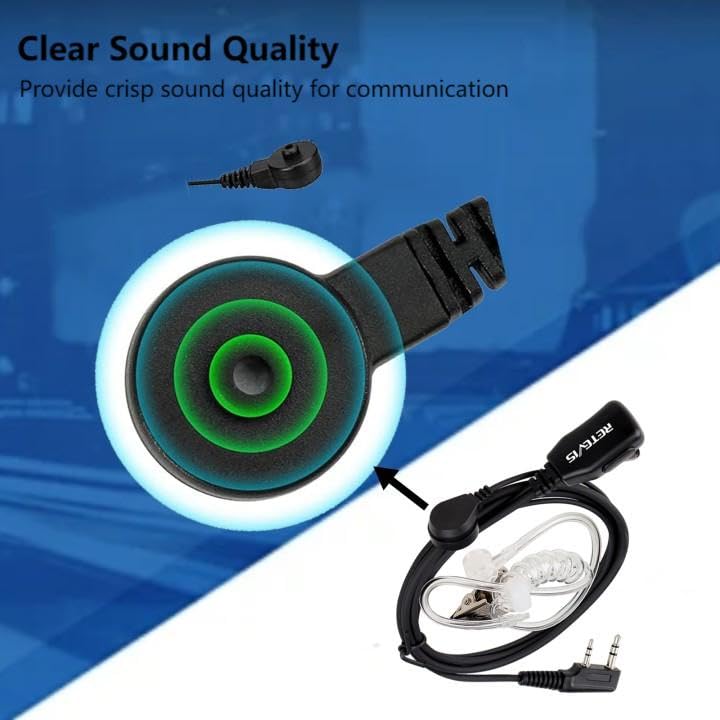 Retevis Walkie Talkie Earpiece with Mic, Comfortable Acoustic Tube, for RT22 RT68 RT21 H-777 RT86A, Compatible with Kenwood, Baofeng BF-888S/BF-T26, Pxton Walkie Talkies, Surveillance Headset(2 Pack)