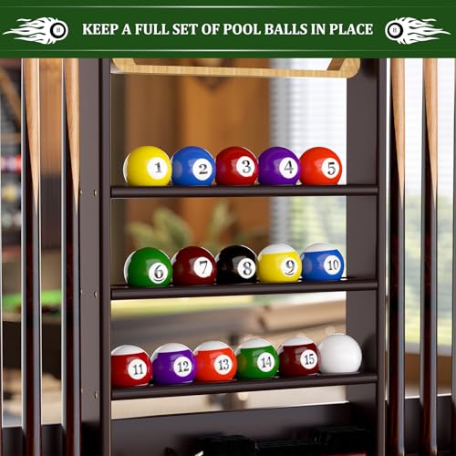 Dark Brown Bamboo Pool Cue Rack Wall Mounted for 8 Cues and Accessories