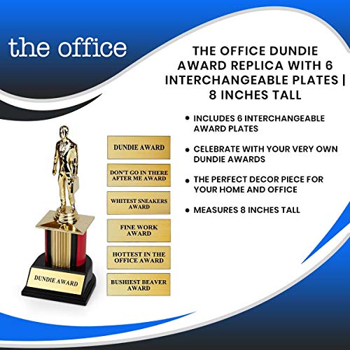 The Office Dundie Award Replica Trophy with 6 Interchangeable Plates - 8 Inches Tall