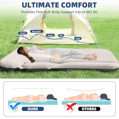 KMZ SUV Air Mattress - Thickened Double Flocked Camping Car Bed, Portable Travel Bed
