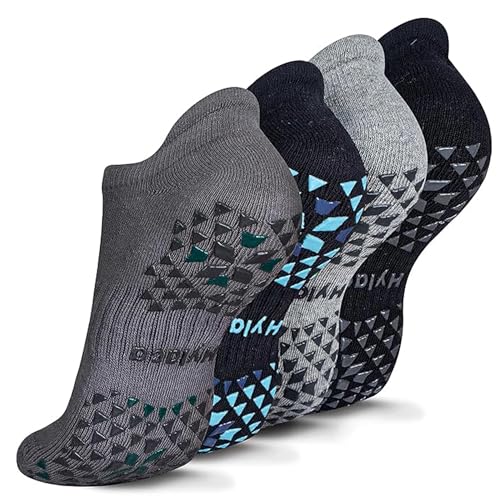 Unisex Non-Slip Grip Socks for Yoga, Pilates, Hospital & Barre - Large-X-Large, 4 Pairs, Black & Grey