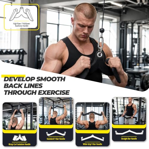 HULKFIT LAT Pulldown Attachments Set - Graphite Handle Variations, 5-Piece Cable Machine Handles for Gym