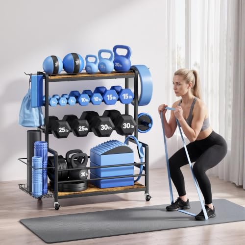 Home Gym Dumbbell & Equipment Storage Rack with Casters, 500 lbs Capacity
