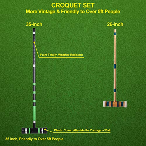 Premium Croquet Set for Families - 6 Player Lawn Game with Carrying Bag, 35 Inch Mallets & HDPE Balls