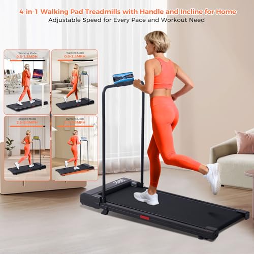 Portable Home Walking Pad Treadmill with Handle Bar, Compact Exercise Machine