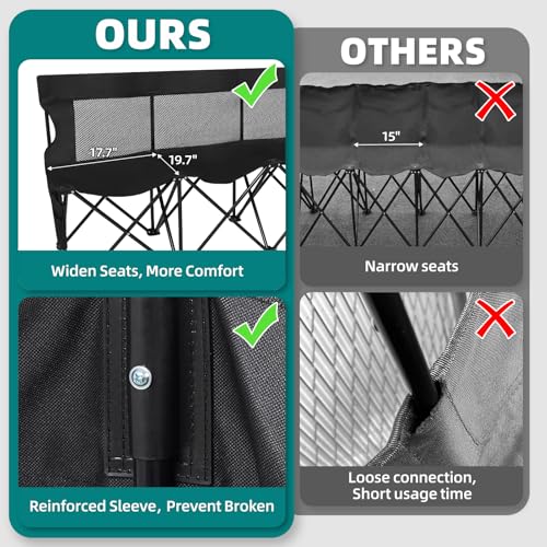 1MORE Soccer Bench Portable Folding Team Bench 6 Seats with Backrest Black