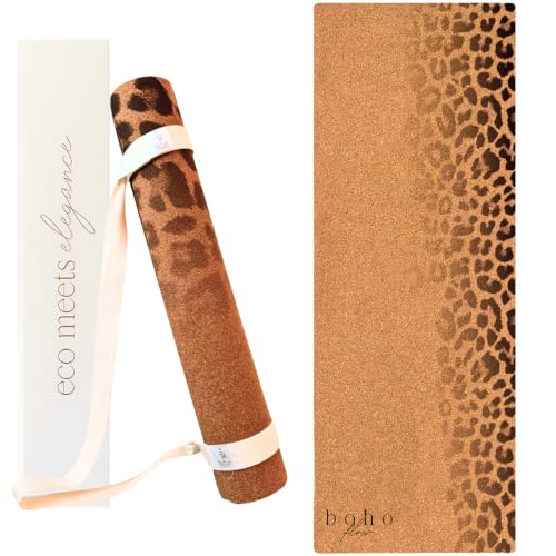 Leopard Fade Cork Yoga Mat – Non Slip, Sustainable 5mm Rubber Base for Support