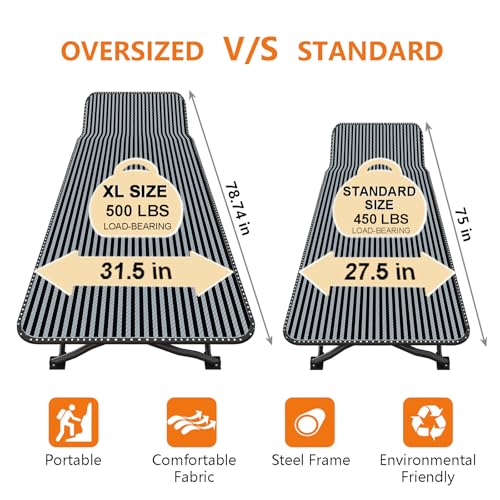 X-Large Camping Cot for Adults with Removable Cushion - Oversized Foldable Bed