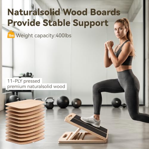 Portable Wooden Calf Stretch Board with Adjustable Incline for Therapy & Fitness