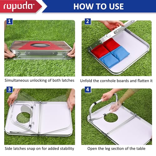 ROPODA Portable Cornhole Board Set 30x20 Inches Blue & Red for Outdoor Games