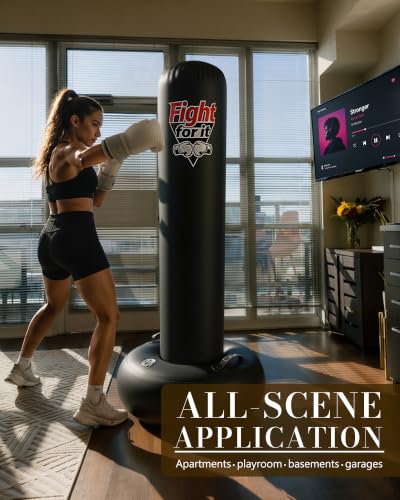 Black 70'' Inflatable Punching Bag with Stand - Freestanding Boxing Bag