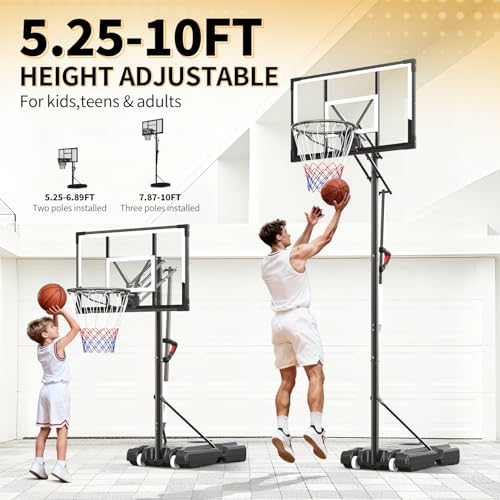 FirstAsk Black 44-Inch Portable Adjustable Basketball Hoop with 10FT Height & Large Backboard